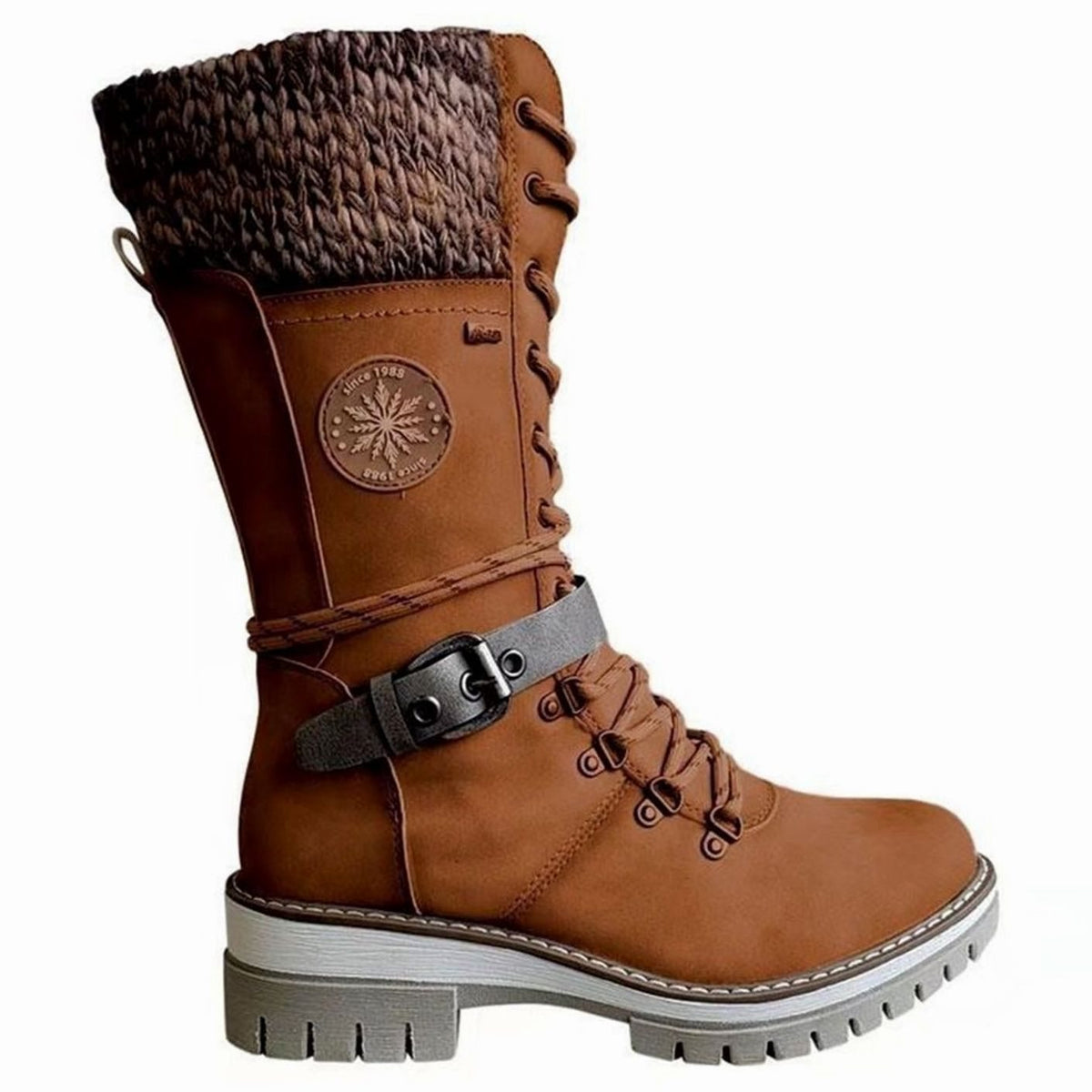 Women's Knit-Cuff Lace-Up Mid-Calf Winter Boots 11
