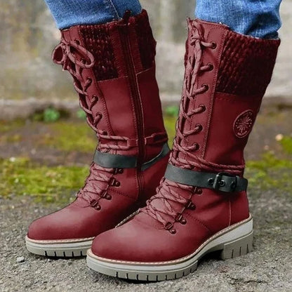 Women's Knit-Cuff Lace-Up Mid-Calf Winter Boots 2