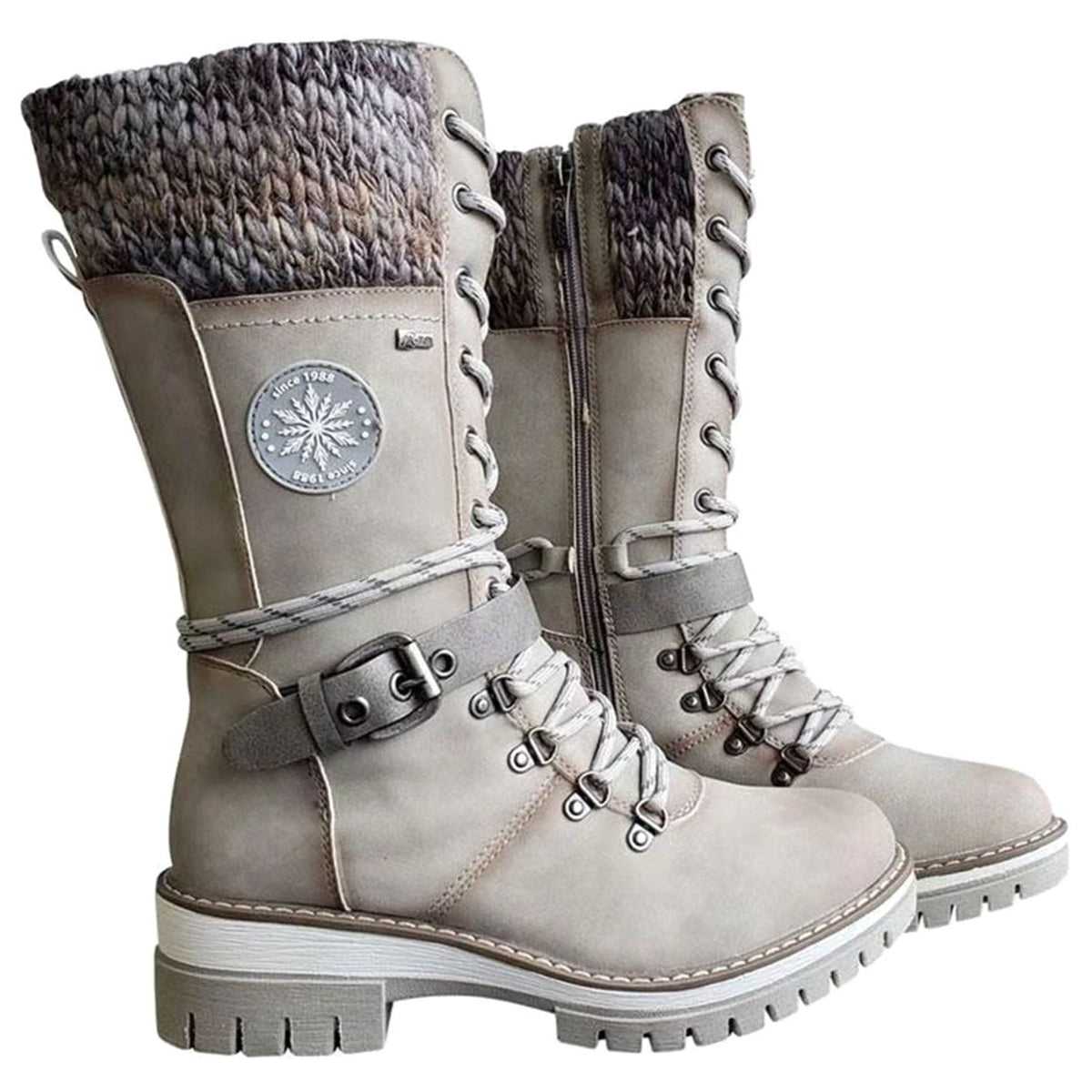 Women's Knit-Cuff Lace-Up Mid-Calf Winter Boots 3