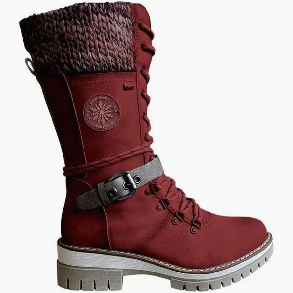 Women's Knit-Cuff Lace-Up Mid-Calf Winter Boots 4