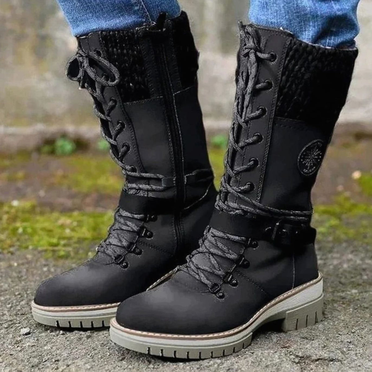 Women's Knit-Cuff Lace-Up Mid-Calf Winter Boots 6