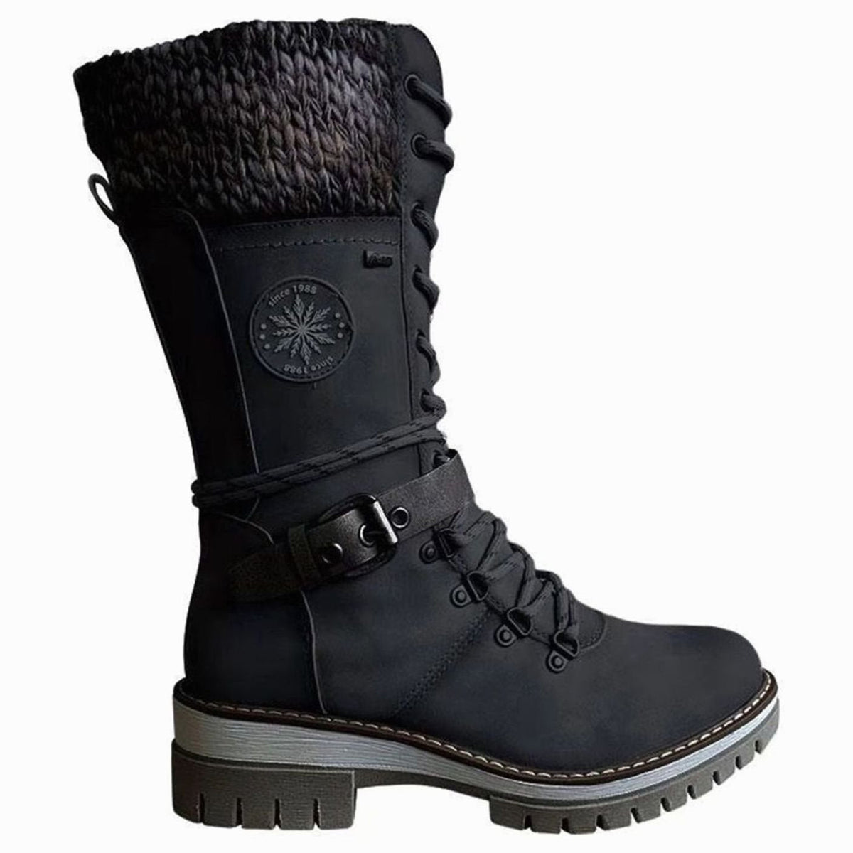Women's Knit-Cuff Lace-Up Mid-Calf Winter Boots 8
