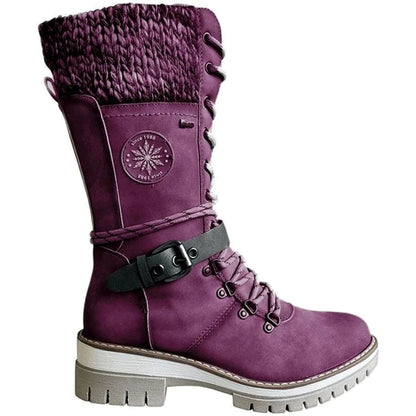 Women's Knit-Cuff Lace-Up Mid-Calf Winter Boots 9