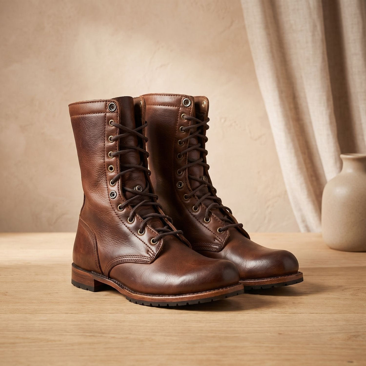 Women's Leather Lace-Up Mid-Calf Combat Boots 2
