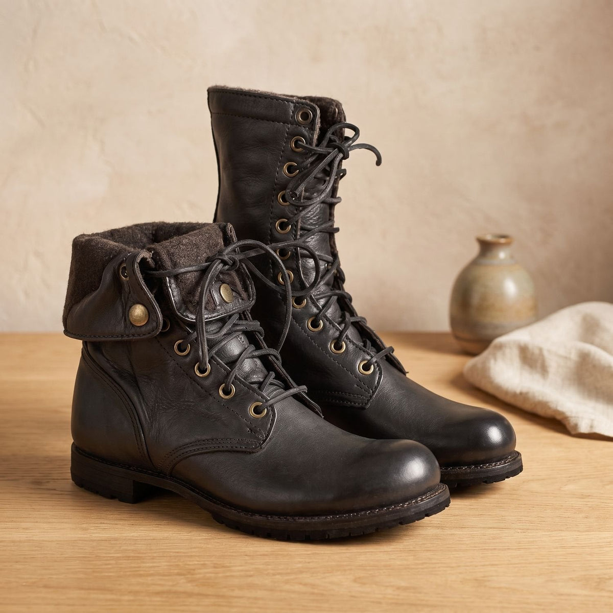 Women's Leather Lace-Up Mid-Calf Combat Boots 3