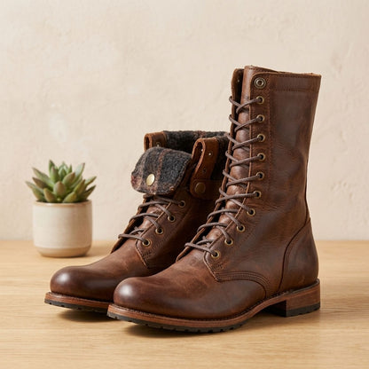Women's Leather Lace-Up Mid-Calf Combat Boots 4