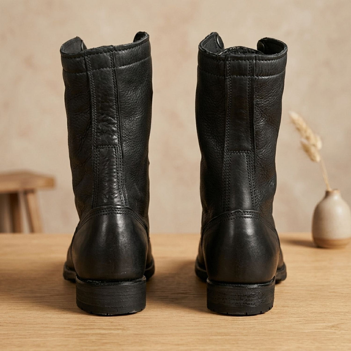 Women's Leather Lace-Up Mid-Calf Combat Boots 5