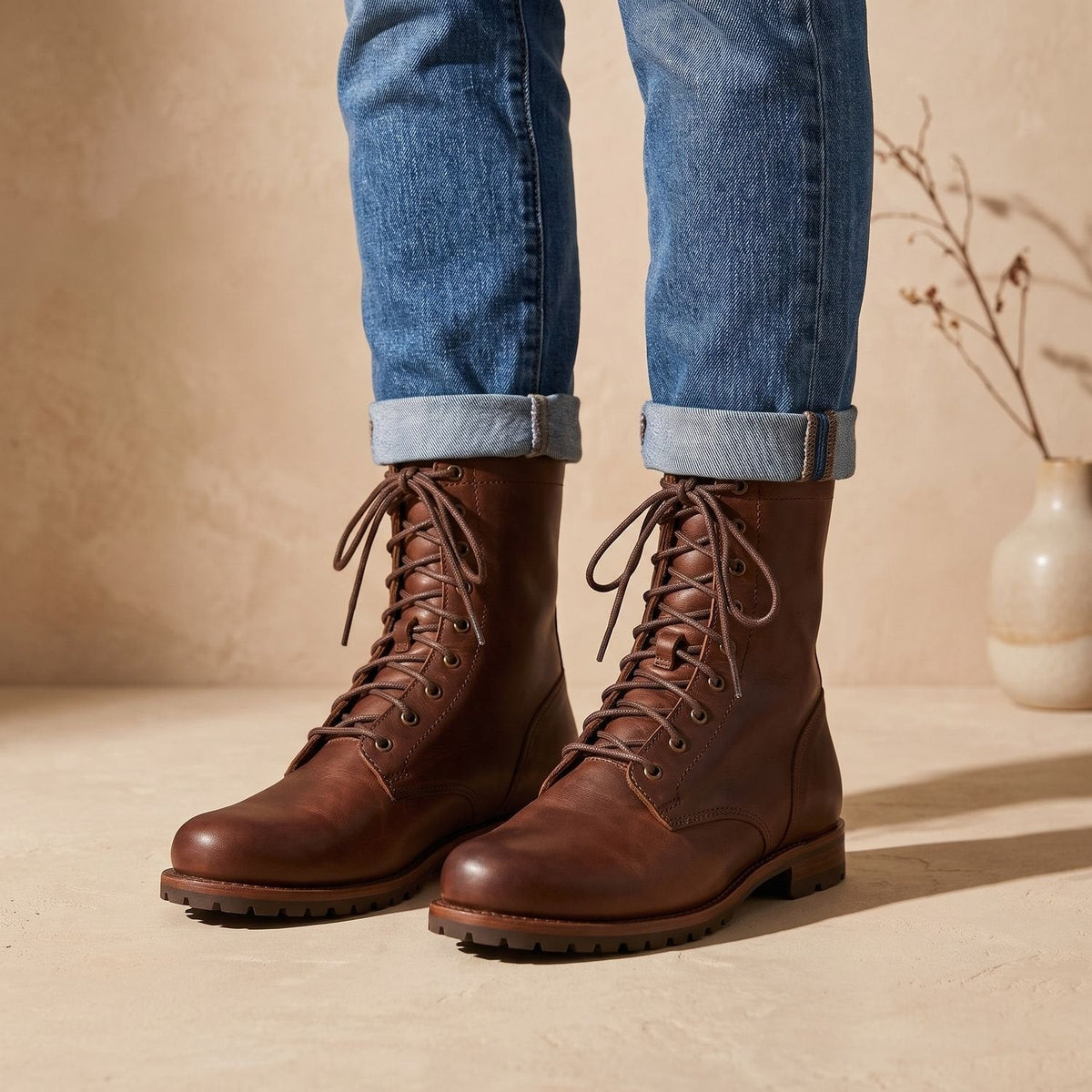Women's Leather Lace-Up Mid-Calf Combat Boots 1