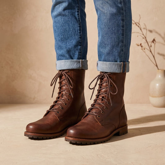 Women's Leather Lace-Up Mid-Calf Combat Boots 1