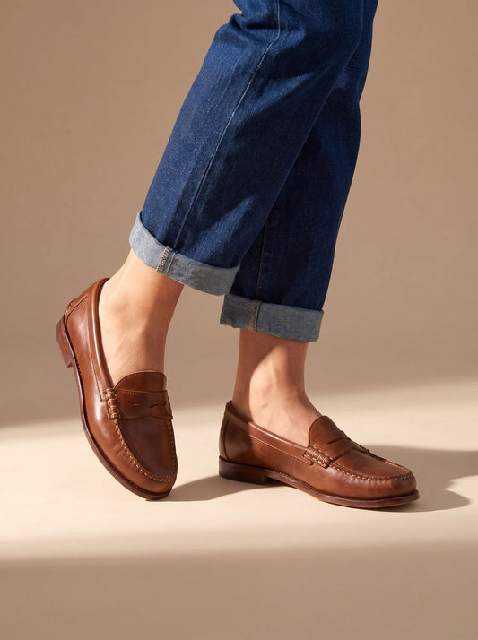 Women's Leather Penny Loafers — Moccasin-Stitched Slip-On 1