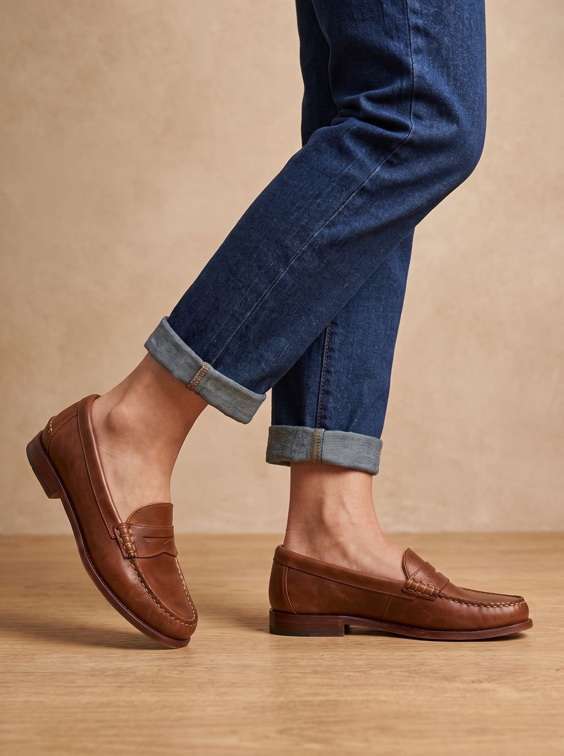 Women's Leather Penny Loafers — Moccasin-Stitched Slip-On 2