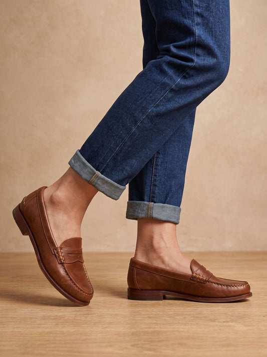 Women's Leather Penny Loafers — Moccasin-Stitched Slip-On 2