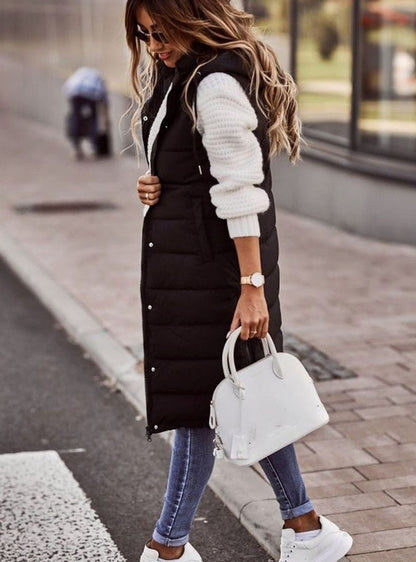 Women's Long Hooded Quilted Puffer Vest — Sleeveless 2