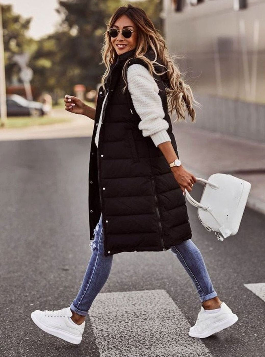 Women's Long Hooded Quilted Puffer Vest — Sleeveless 3