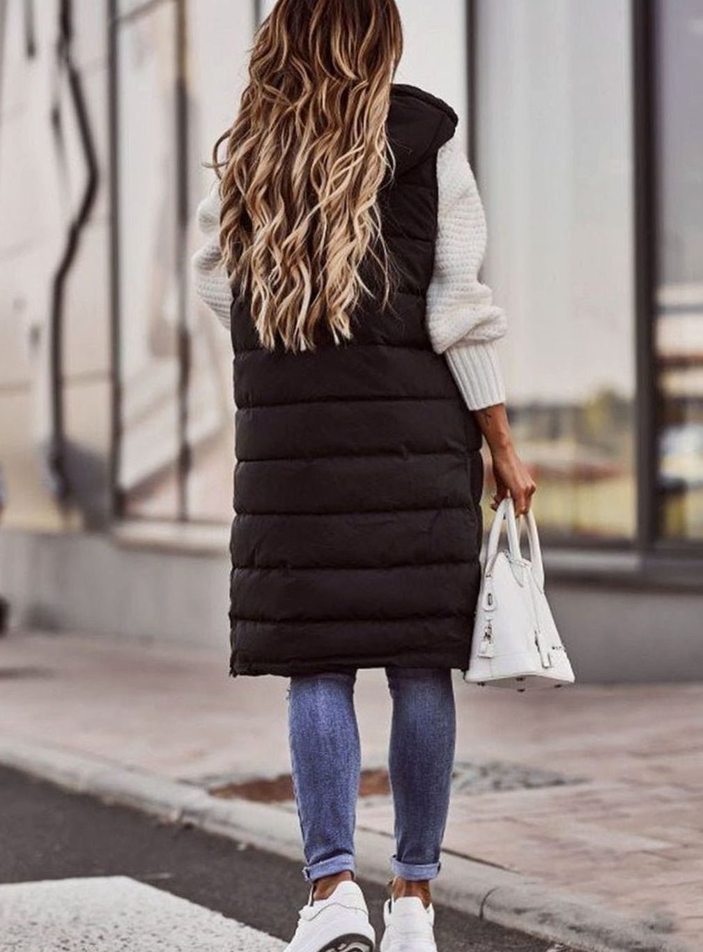 Women's Long Hooded Quilted Puffer Vest — Sleeveless 4