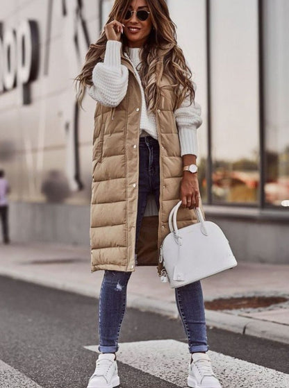 Women's Long Hooded Quilted Puffer Vest — Sleeveless 5