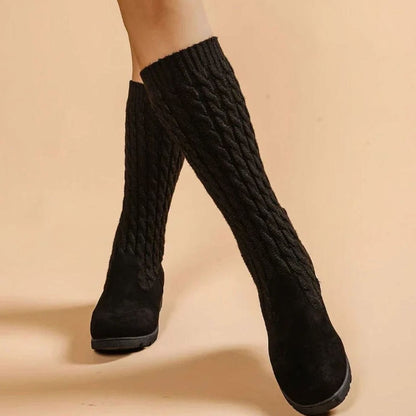 Women's Orthopedic Wedge Knee-High Cable-Knit Suede Boots 2