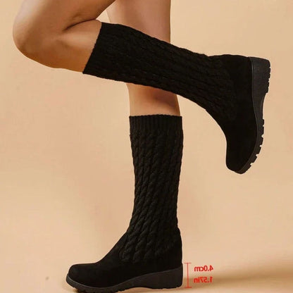 Women's Orthopedic Wedge Knee-High Cable-Knit Suede Boots 5