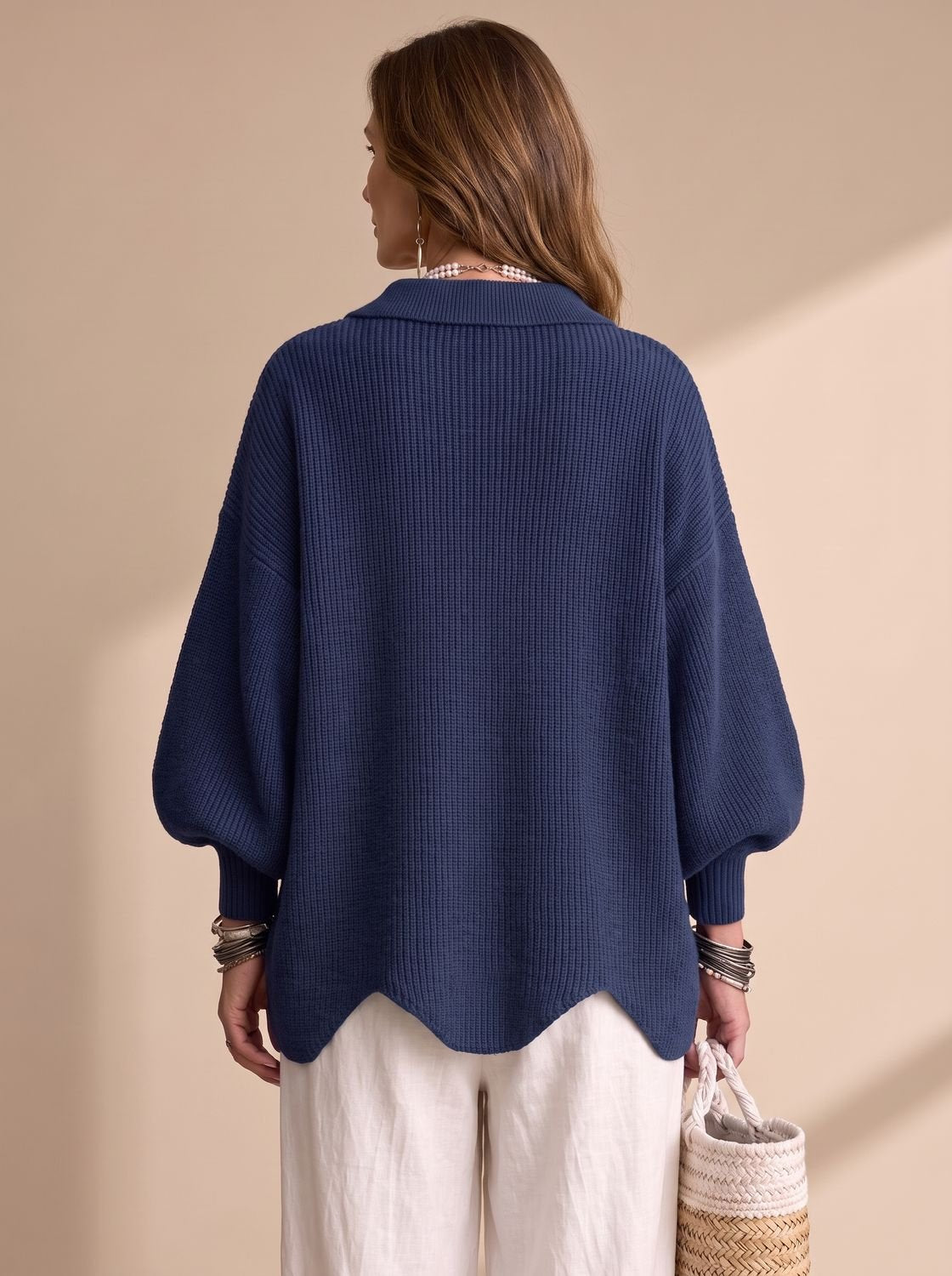 Women's Oversized Lantern Sleeve Knit Cardigan Gold Buttons 2