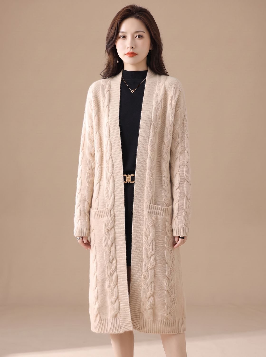 Oversized Striped Long Knit Cardigan — Open Front Women's 10