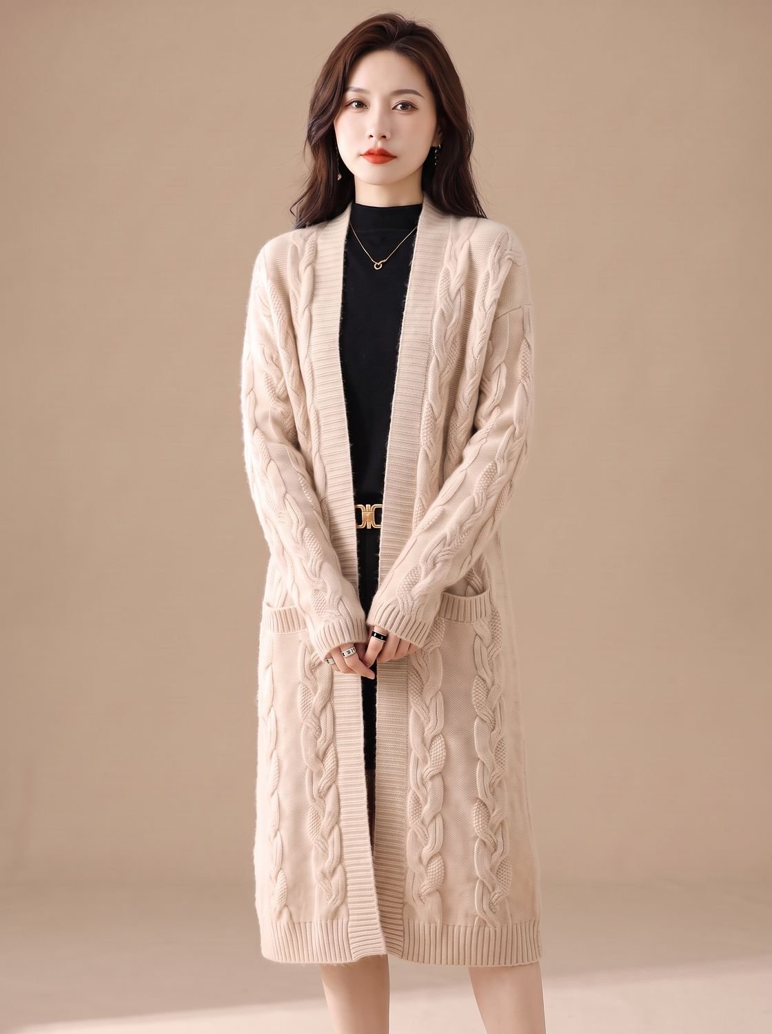 Oversized Striped Long Knit Cardigan — Open Front Women's 12