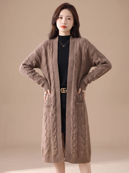 Oversized Striped Long Knit Cardigan — Open Front Women's 14