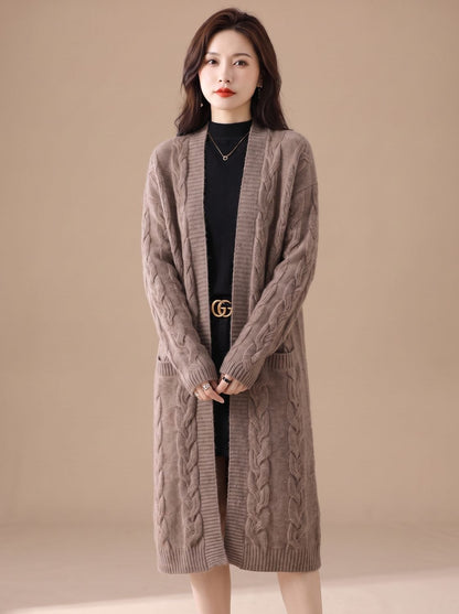 Oversized Striped Long Knit Cardigan — Open Front Women's 3