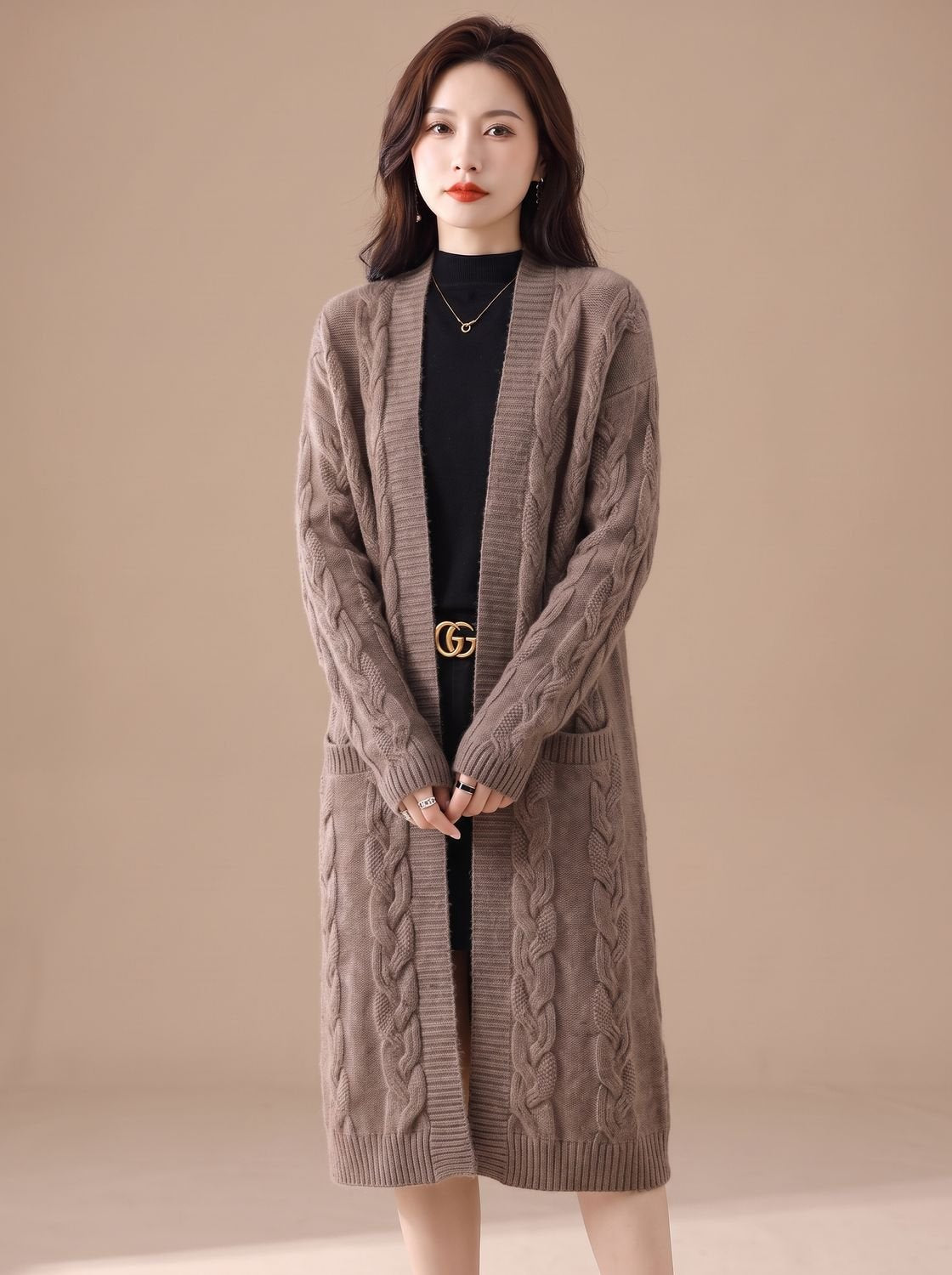 Oversized Striped Long Knit Cardigan — Open Front Women's 8