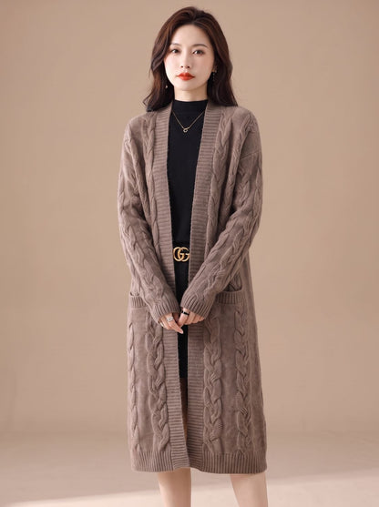 Oversized Striped Long Knit Cardigan — Open Front Women's 8