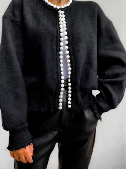 Women's Pearl-Trim Open-Front Knit Cardigan Sweater 2
