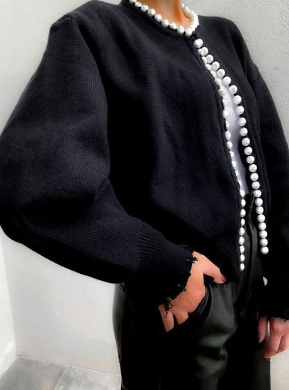 Women's Pearl-Trim Open-Front Knit Cardigan Sweater 3