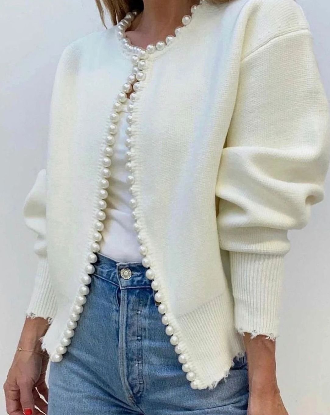 Women's Pearl-Trim Open-Front Knit Cardigan Sweater 4