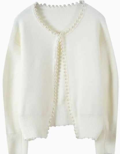 Women's Pearl-Trim Open-Front Knit Cardigan Sweater 5