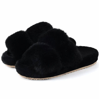 Women's Plush Faux Fur Open-Toe Slide Slippers 3