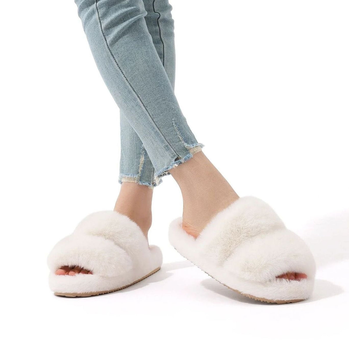 Women's Plush Faux Fur Open-Toe Slide Slippers 7