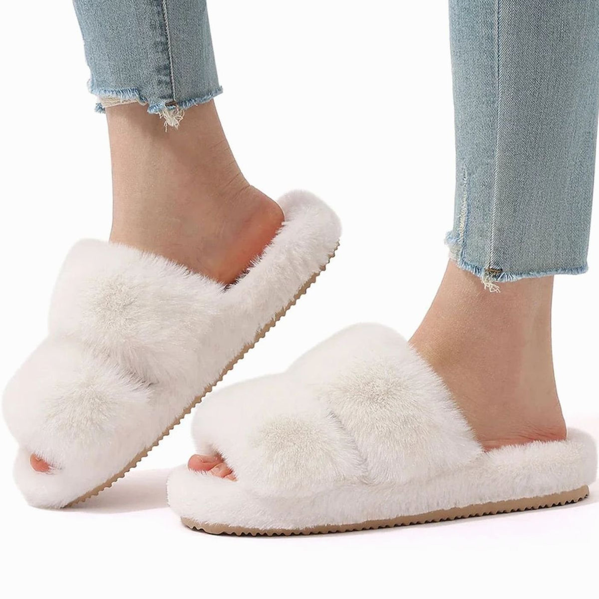 Women's Plush Faux Fur Open-Toe Slide Slippers 8