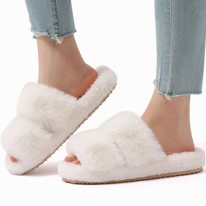 Women's Plush Faux Fur Open-Toe Slide Slippers 8