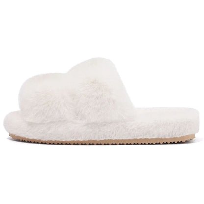 Women's Plush Faux Fur Open-Toe Slide Slippers 9