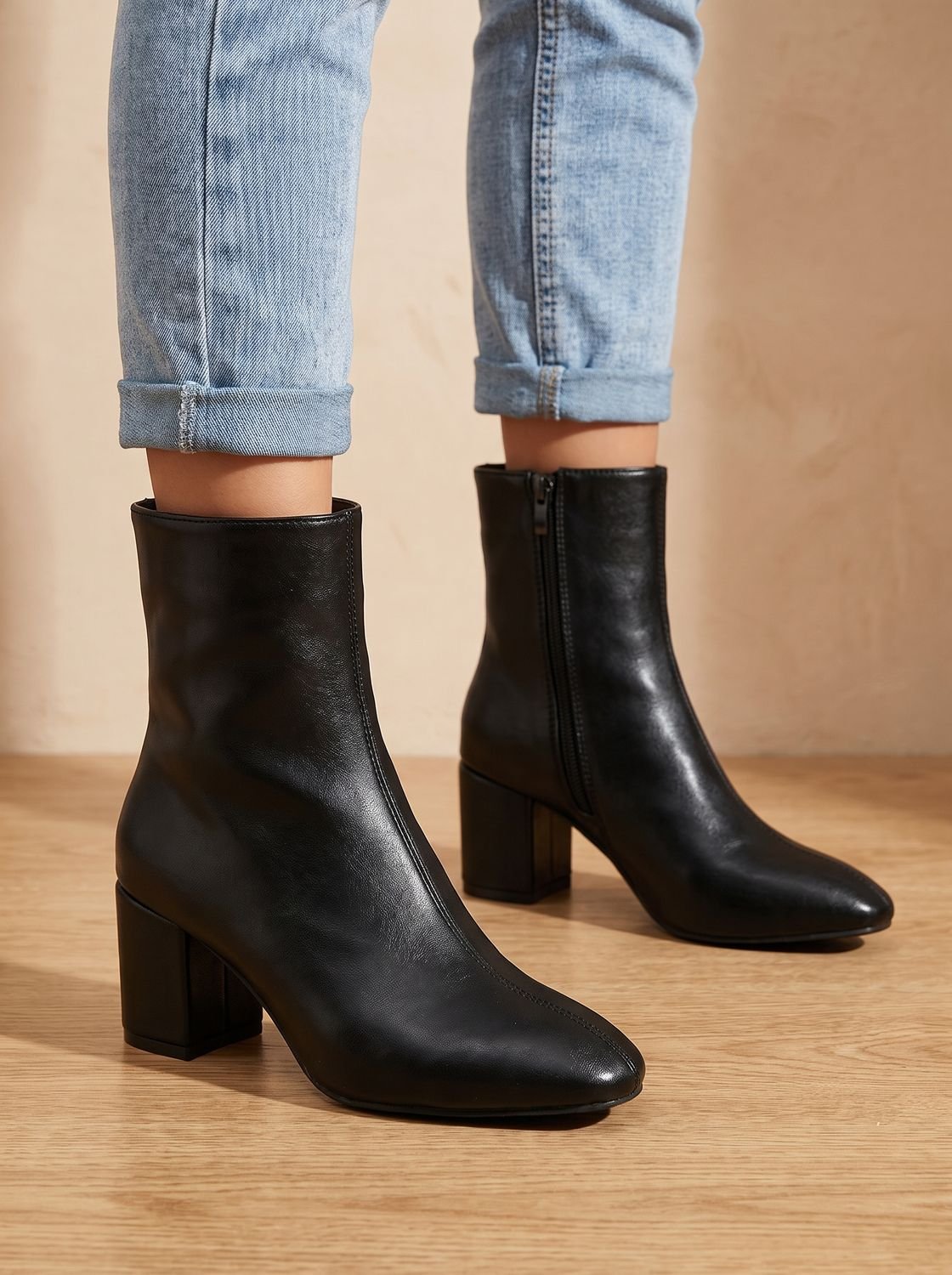 Women's Pointed-Toe Block-Heel Side-Zip Ankle Boots 1