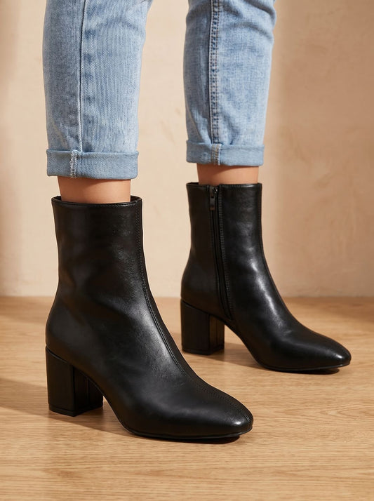 Women's Pointed-Toe Block-Heel Side-Zip Ankle Boots 1