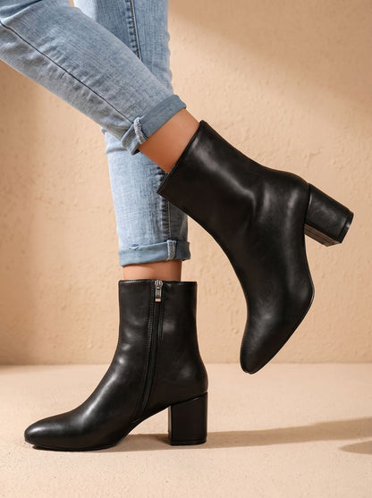 Women's Pointed-Toe Block-Heel Side-Zip Ankle Boots 3