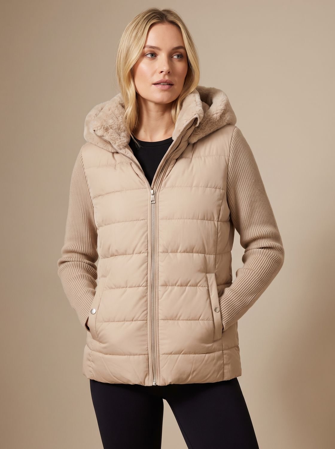 Women's Quilted Faux Fur Hooded Puffer Winter Jacket 2