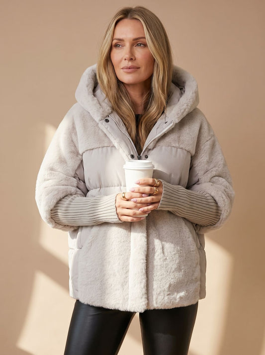 Women's Quilted Faux Fur Hooded Puffer Winter Jacket 1