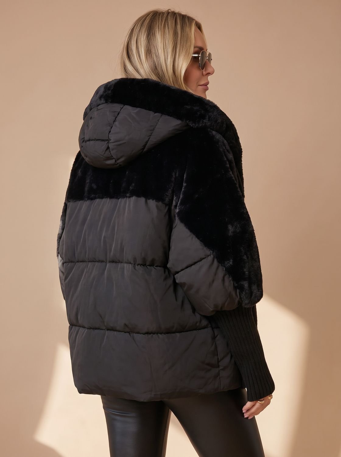 Women's Quilted Faux Fur Hooded Puffer Winter Jacket 5