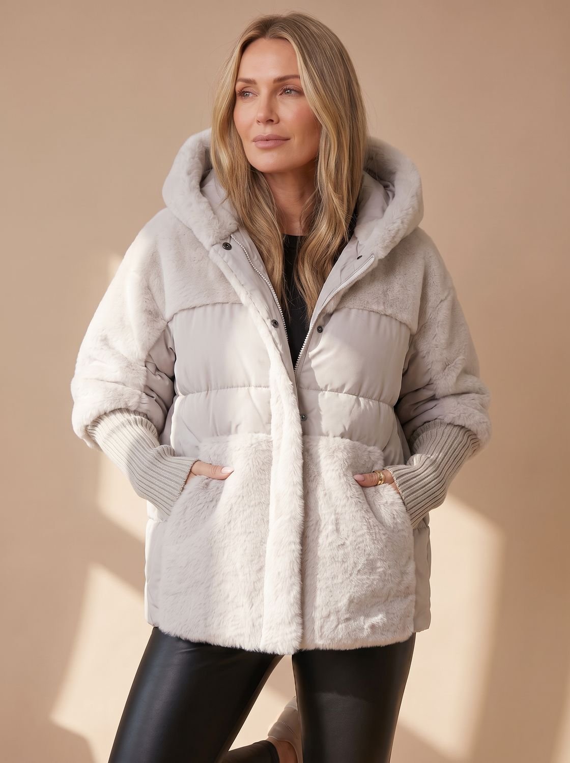 Women's Quilted Faux Fur Hooded Puffer Winter Jacket 6