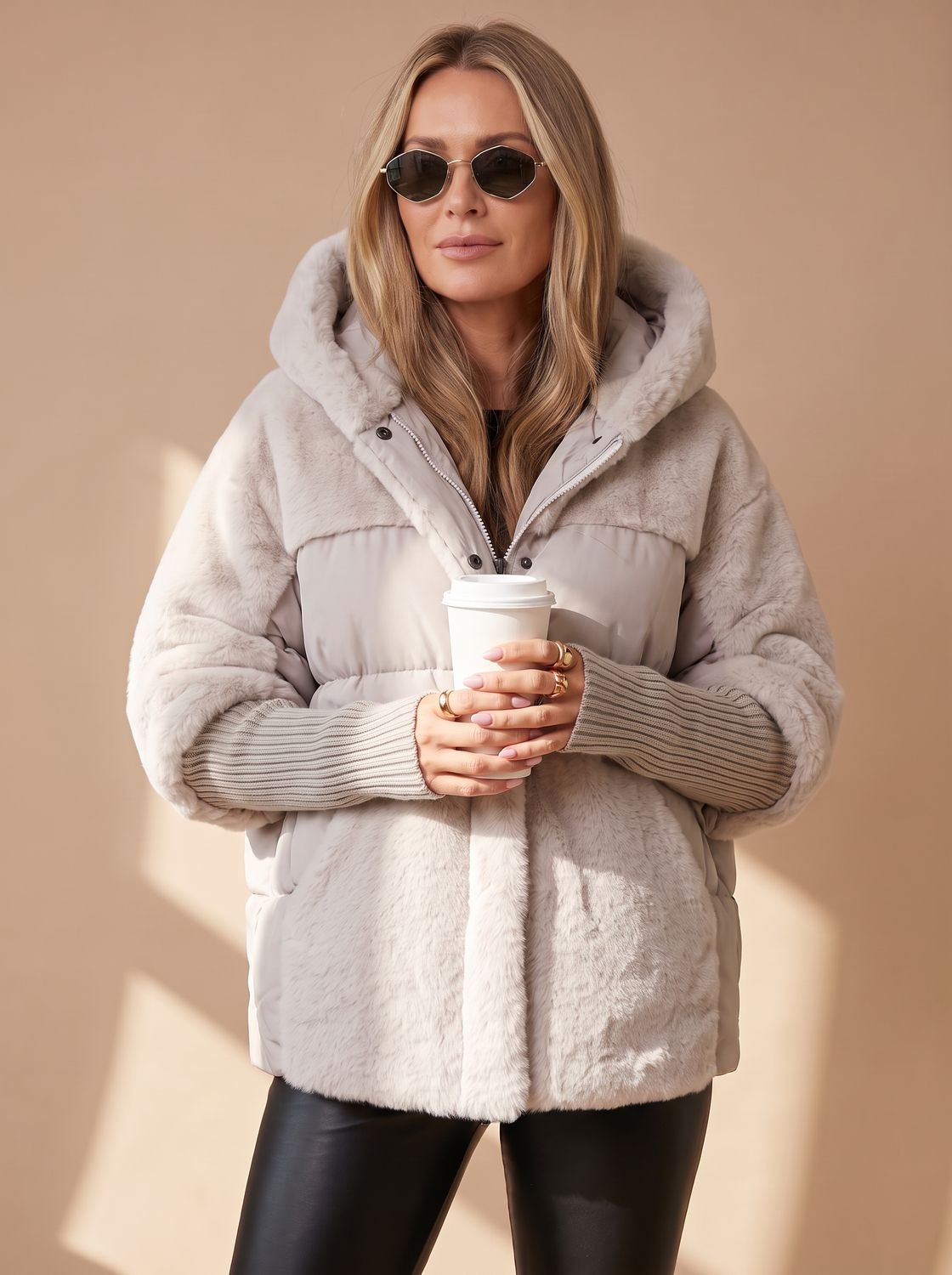 Women's Quilted Faux Fur Hooded Puffer Winter Jacket 8