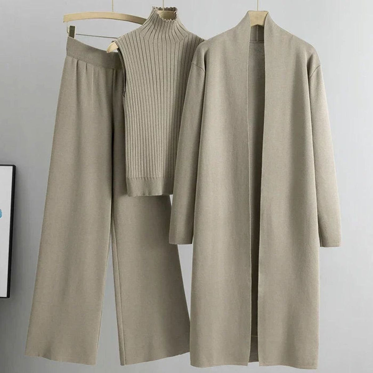 Women's 3-Piece Knit Set — Cardigan, Ribbed Top & Wide-Leg Pants 1