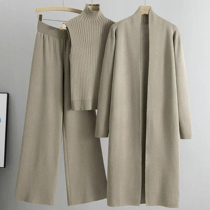 Women's 3-Piece Knit Set — Cardigan, Ribbed Top & Wide-Leg Pants 1