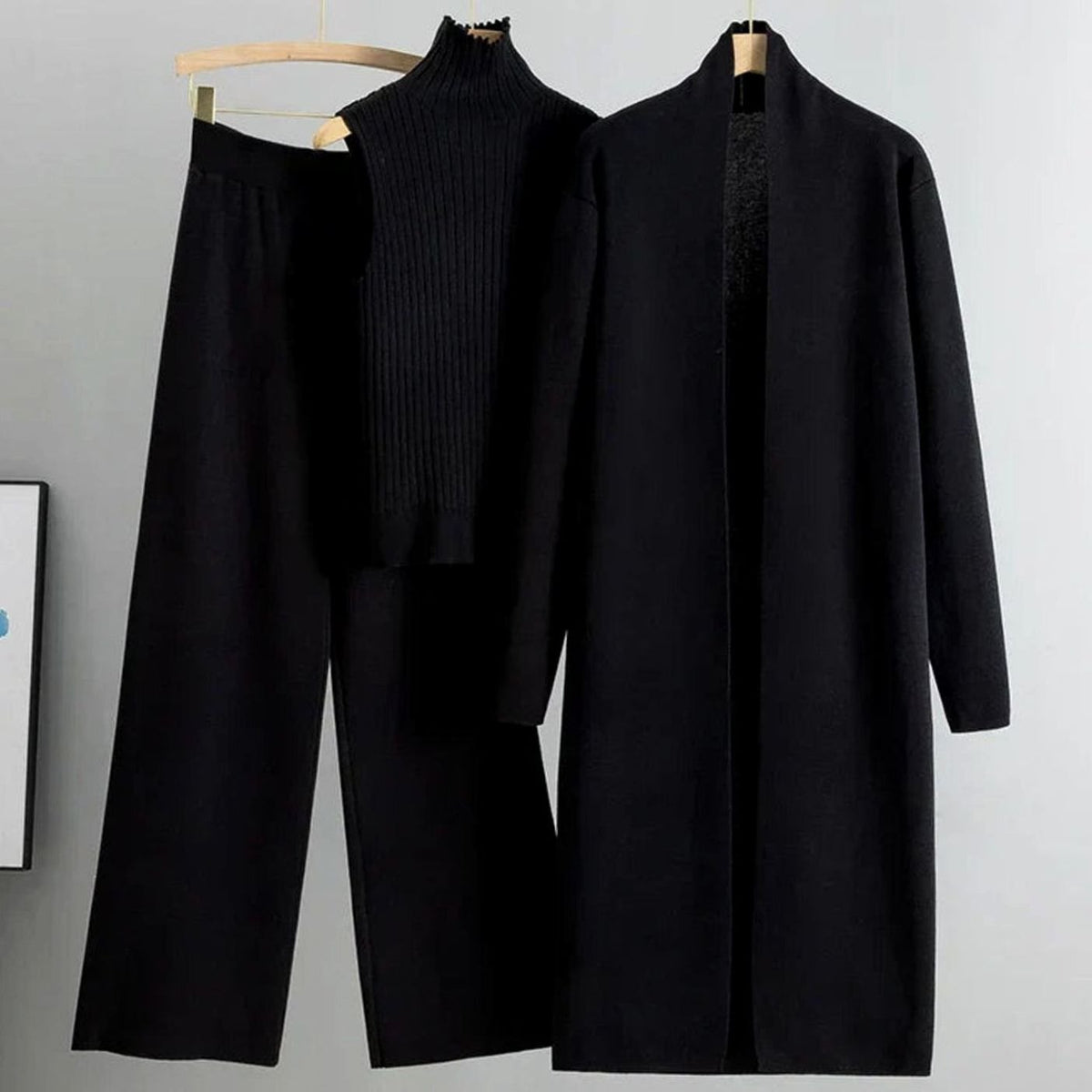 Women's 3-Piece Knit Set — Cardigan, Ribbed Top & Wide-Leg Pants 3