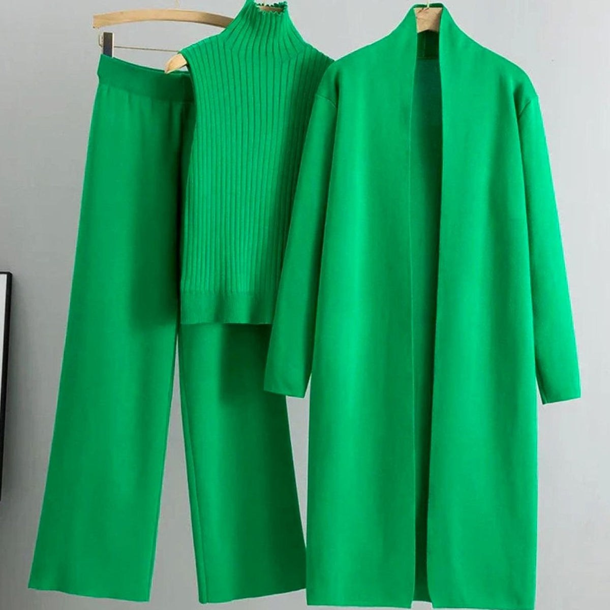 Women's 3-Piece Knit Set — Cardigan, Ribbed Top & Wide-Leg Pants 4